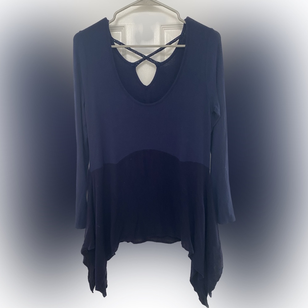 Altar’d State Navy Criss Cross Medium Blouse - Picture 2 of 3